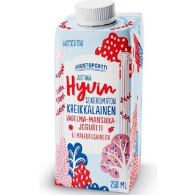 Греческий питьевой йогурт Juustoportti Hyvin Sokeroimaton Kreikkalainen 250 мл малиново-клубничный без лактозы