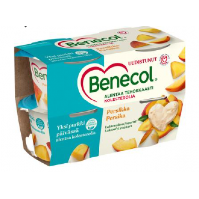 Йогурт с персиком Benecol 4X115г для снижения холестерина с низким содержанием жиров