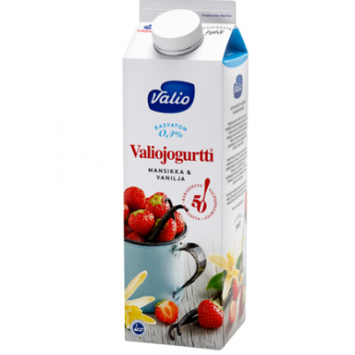 Йогурт обезжиренный Valio mansikka-vanilja HYLA 1кг клубника ваниль