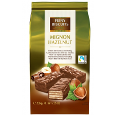 Вафли мини Feiny Biscuits Mignon Hazelnut 200г с орехово-кремовой начинкой в какао глазури в пакете