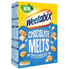 Хрустящие цельнозерновые подушечки Weetabix Melts valkosuklaa 360г с начинкой из белого шоколада