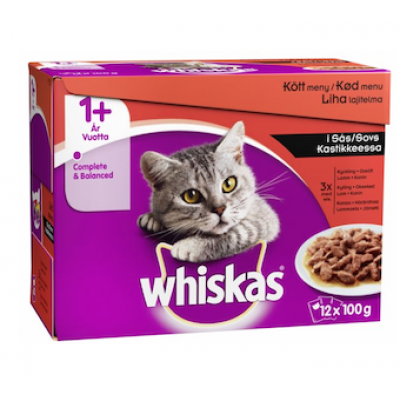 Традиционный корм для кошек Whiskas 1+ 12х100г курица