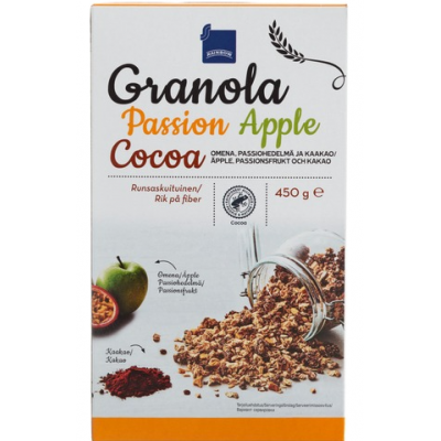 Хрустящие мюсли Rainbow Granola Passion Apple Cocoa 450г с кусочки яблока, маракуйи и какао 