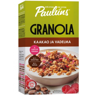 Мюсли с какао и малиной Pauluns Granola Kaakao Ja Vadelma 450г