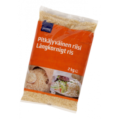 Пропаренный длиннозерный рис  Rainbow Pitkajyvainen Riisi 2 кг