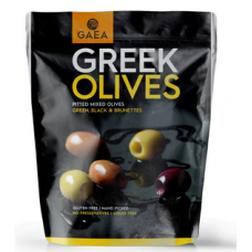 Ассорти из оливок Gaea Greek Olives 150г без косточек с базиликом и лимоном в мягкой упаковке
